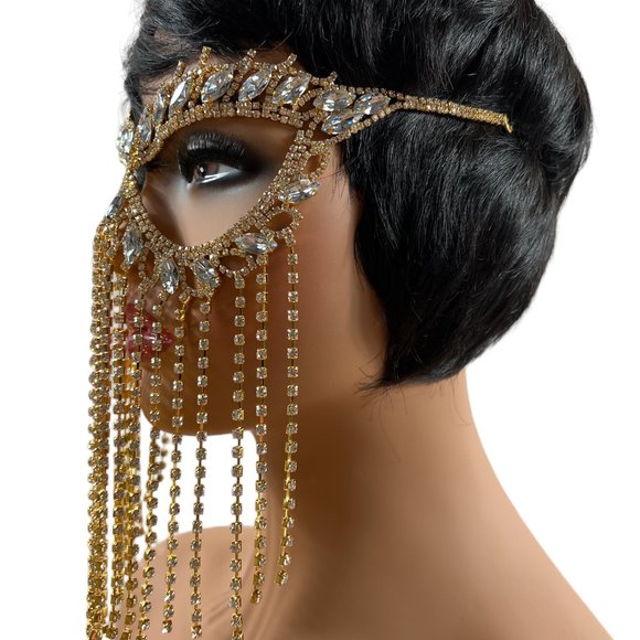 Crystal Tassel Face Mask Halloween Mask Masquerade Mask Women Rhinestone Jewelry - Picture 13 of 15